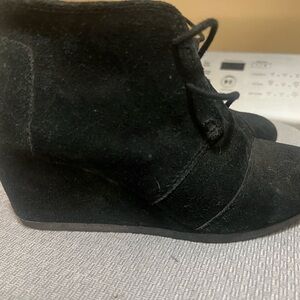 Black Suede Wedge Tie Bootie